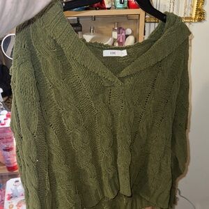 V Neck Olive Green Cable Knit V-Neck Sweater